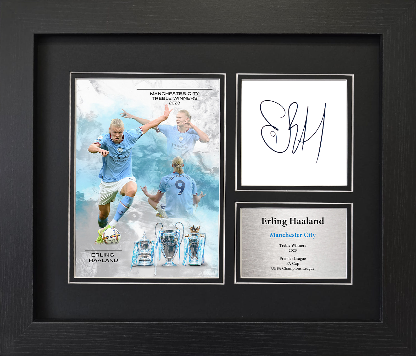 Erling Haaland Manchester City Treble Framed Reproduction Signature Display