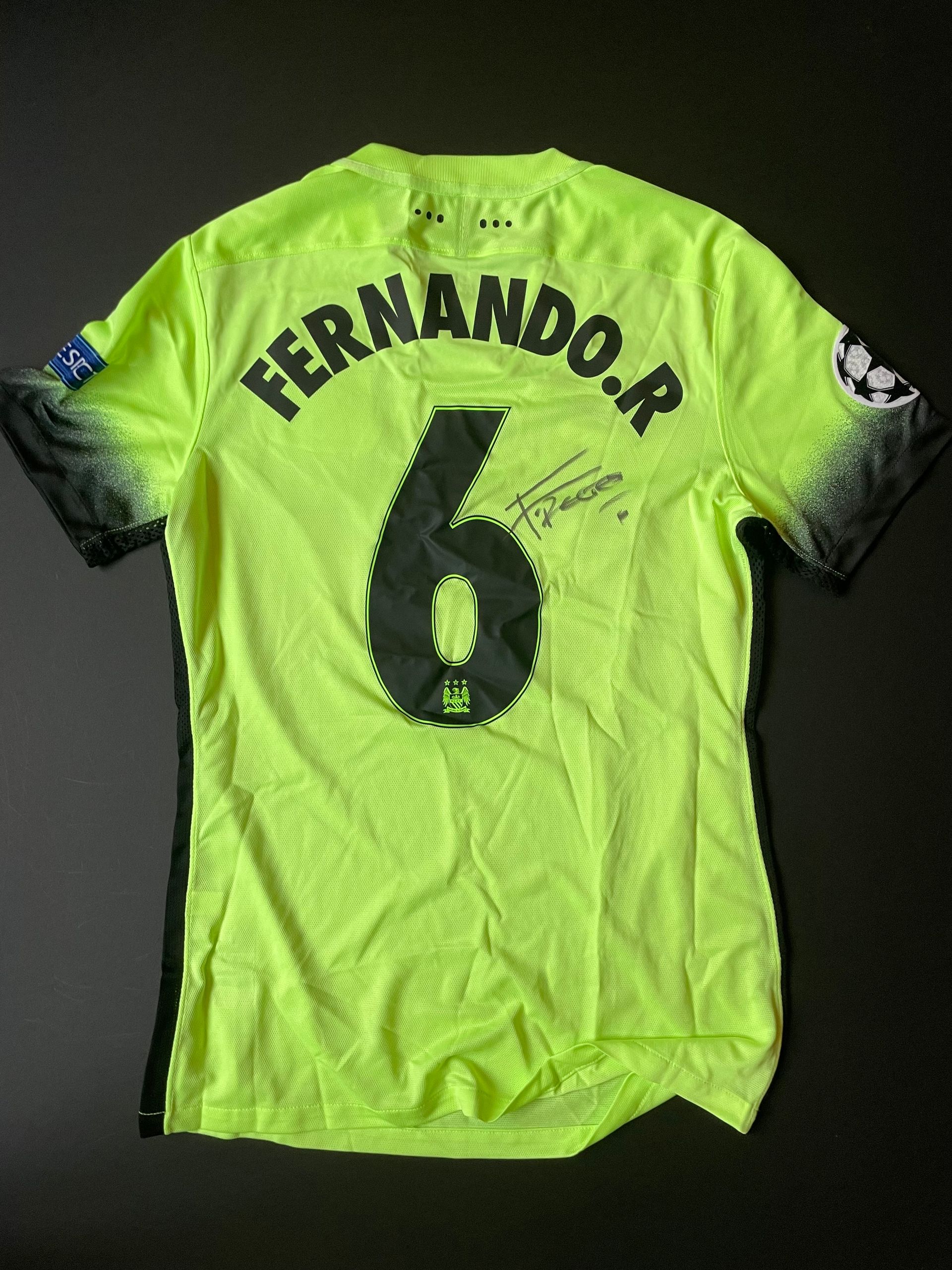 Fernando Match Issue and Signed Manchester City 2015-16 Champions League Away Shirt
