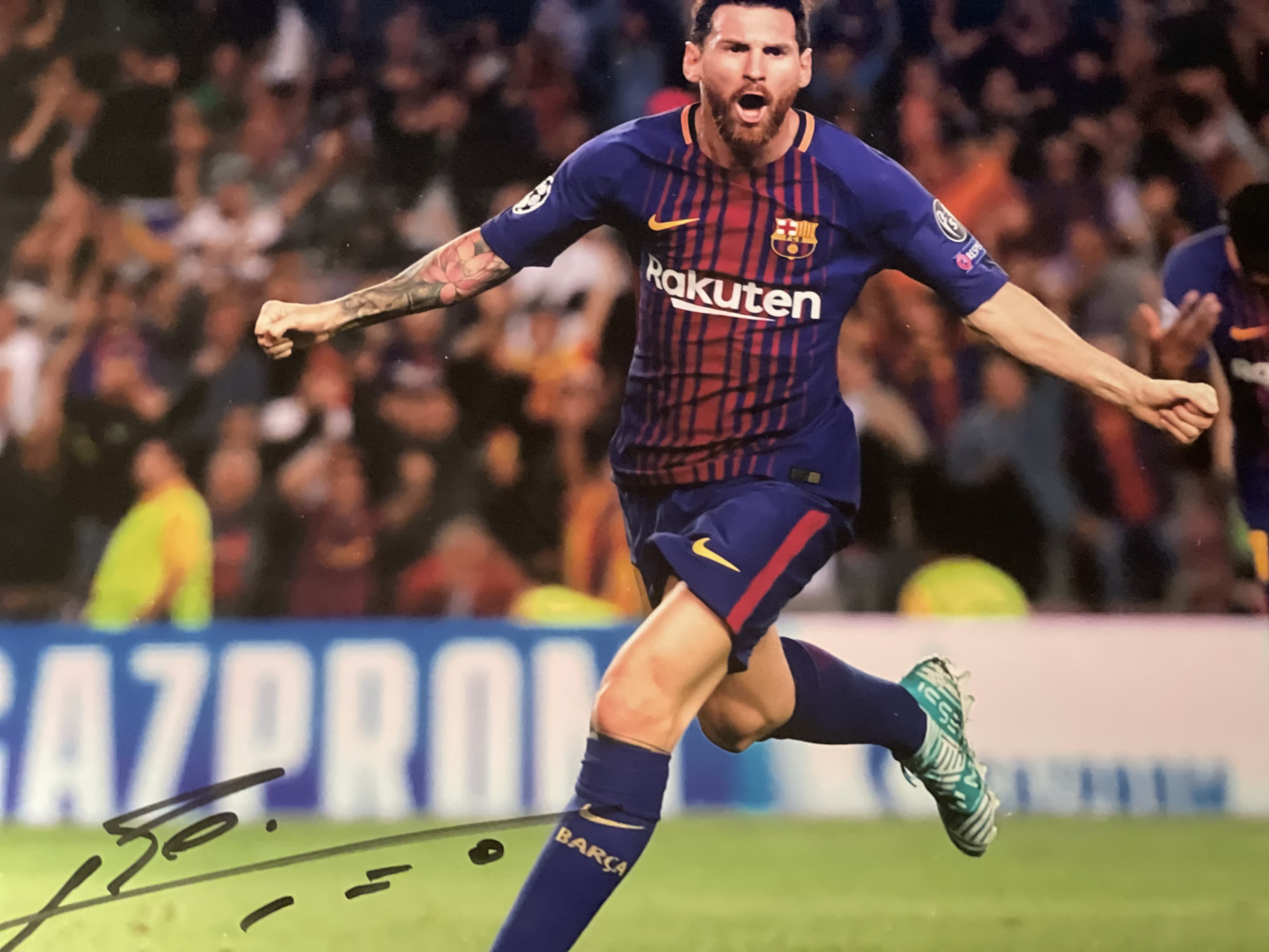 Lionel Messi Signed Barcelona Celebration Photograph