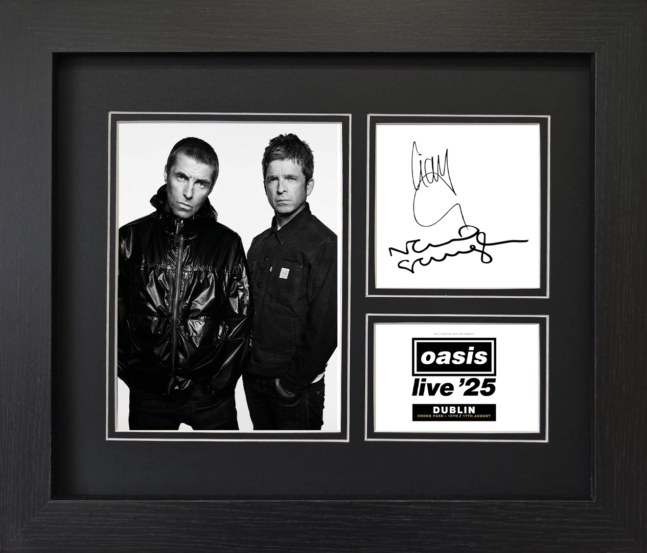 Oasis Live ’25 Dublin Liam & Noel Gallagher Framed Reproduction Signature Display