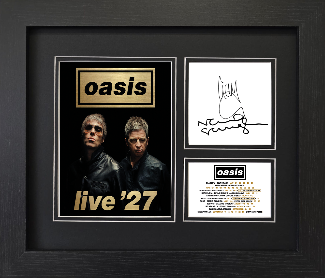 Oasis Live ’27 Framed Reproduction Signatures Display – Liam & Noel Gallagher