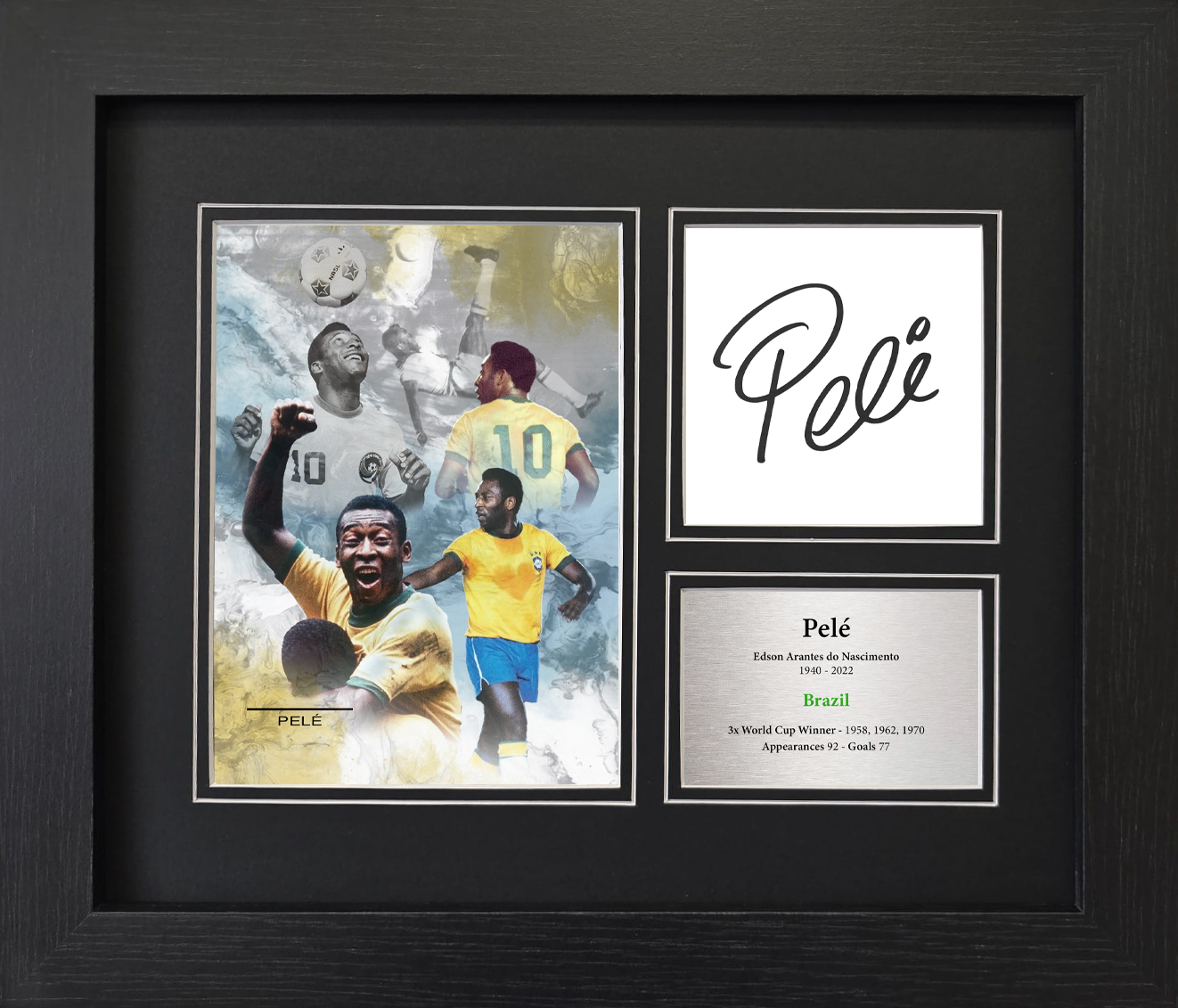 Pelé Brazil Three-Time World Cup Winner Framed Reproduction Signature Display