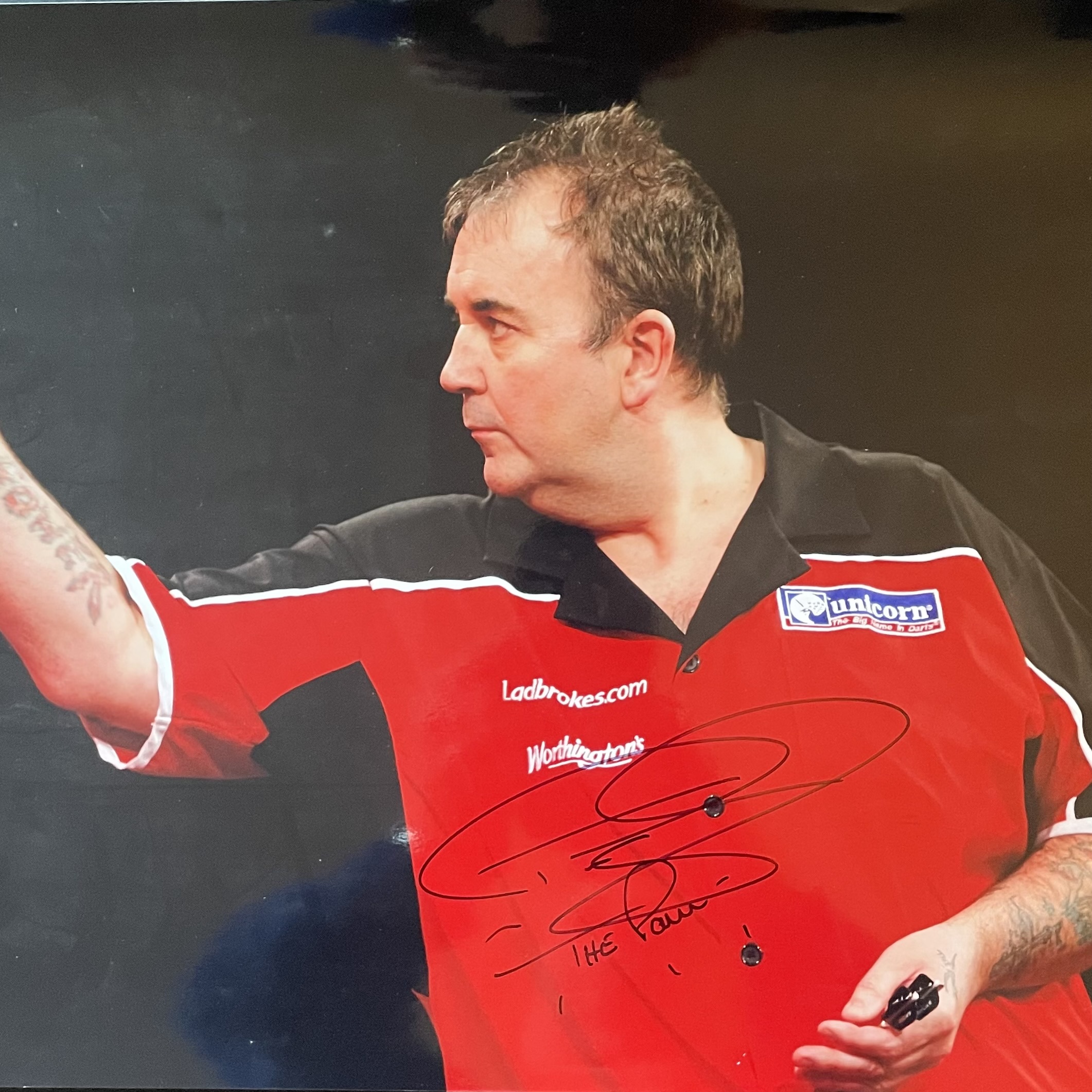 Phil Taylor “The Power” Signed Darts Action Photograph – With COA