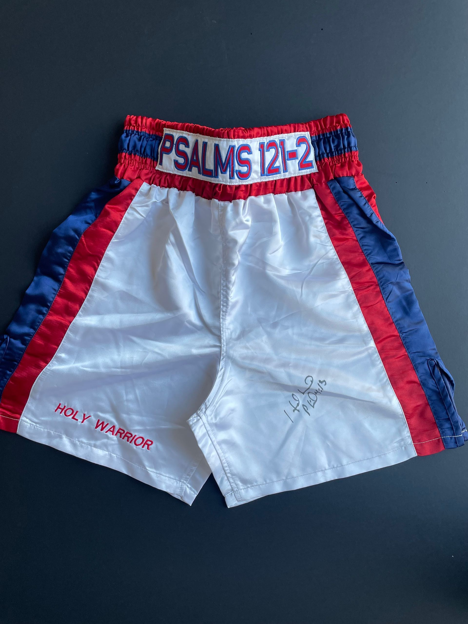 Evander Holyfield signed boxing shorts