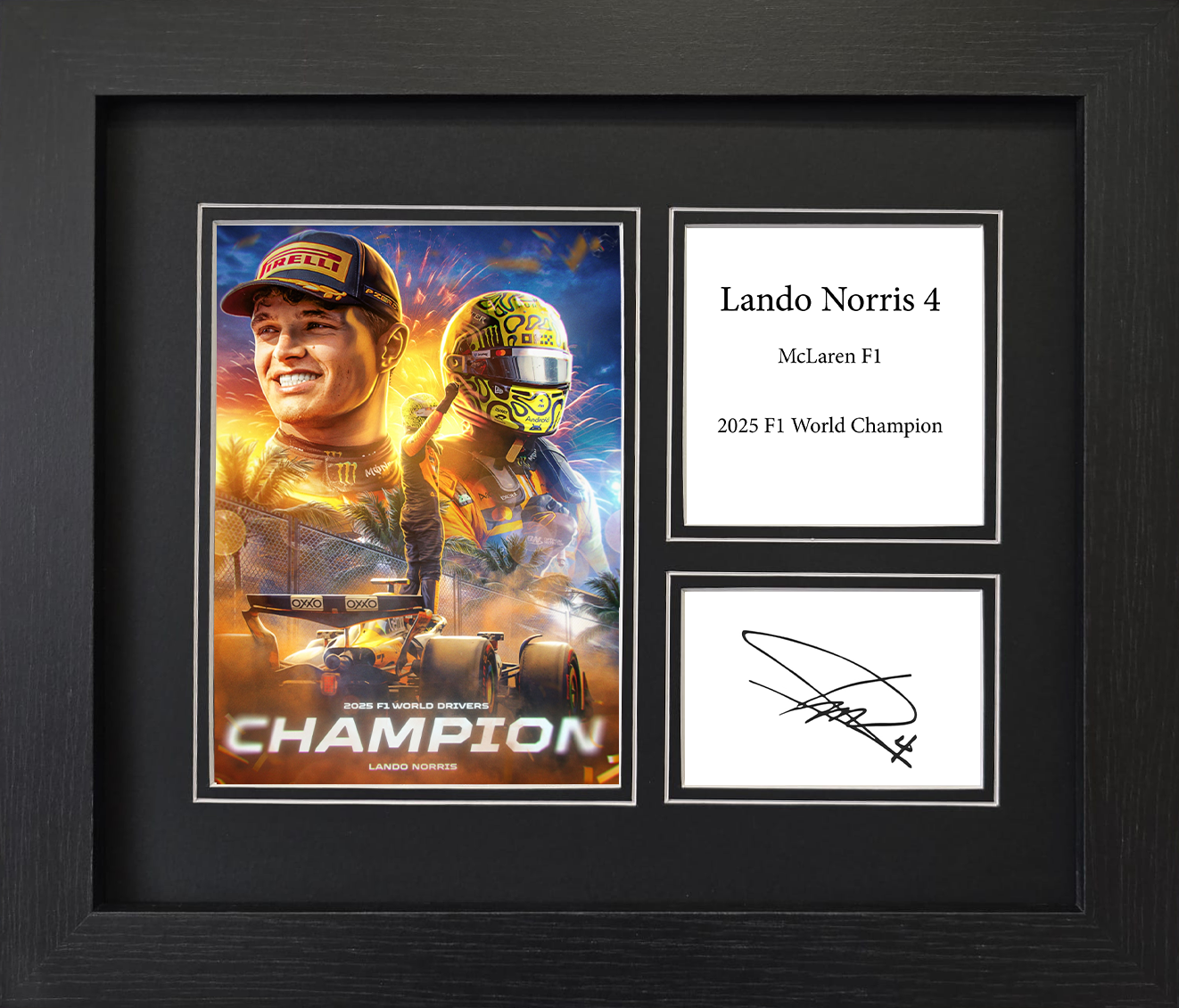 Lando Norris 2025 F1 World Champion Framed Reproduction Signature Display