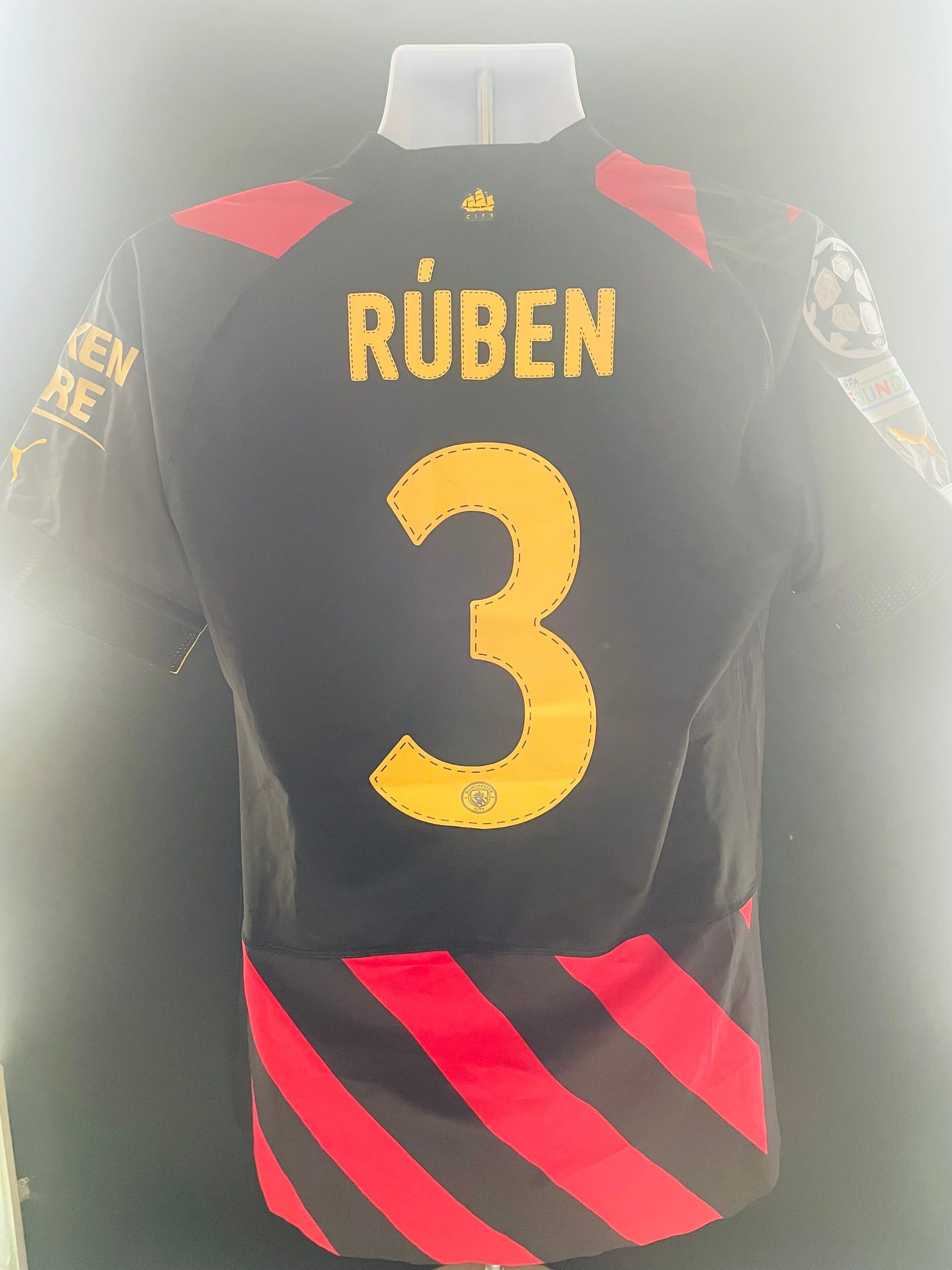 Rúben Dias Manchester City 2023-24 Champions League Away Player-Issue Shirt