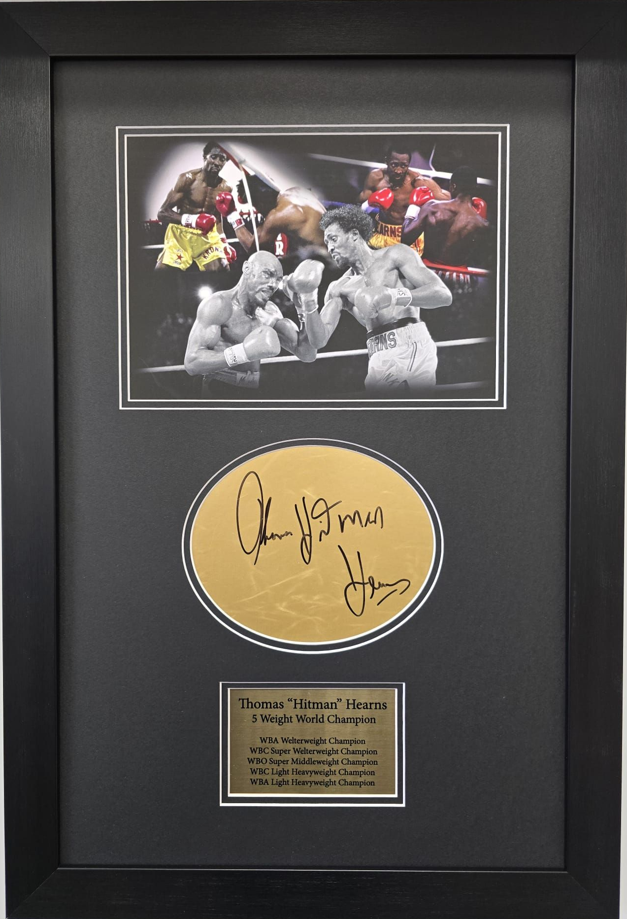 Thomas 'the Hitman' Hearns Framed, Hand-Signed Autograph Presentation